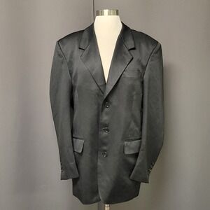 Vintage Gino Cappeli Blazer Jacket Black 3-Button Shiny Formal Suit Coat 40R
